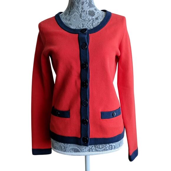 Banana Republic Tipped Sweater Jacket Red Navy M New - Picture 1 of 8